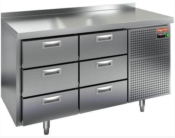 Холодильный стол HICOLD GN33/BT, бок, 6 ящиков (-18...-10°С)